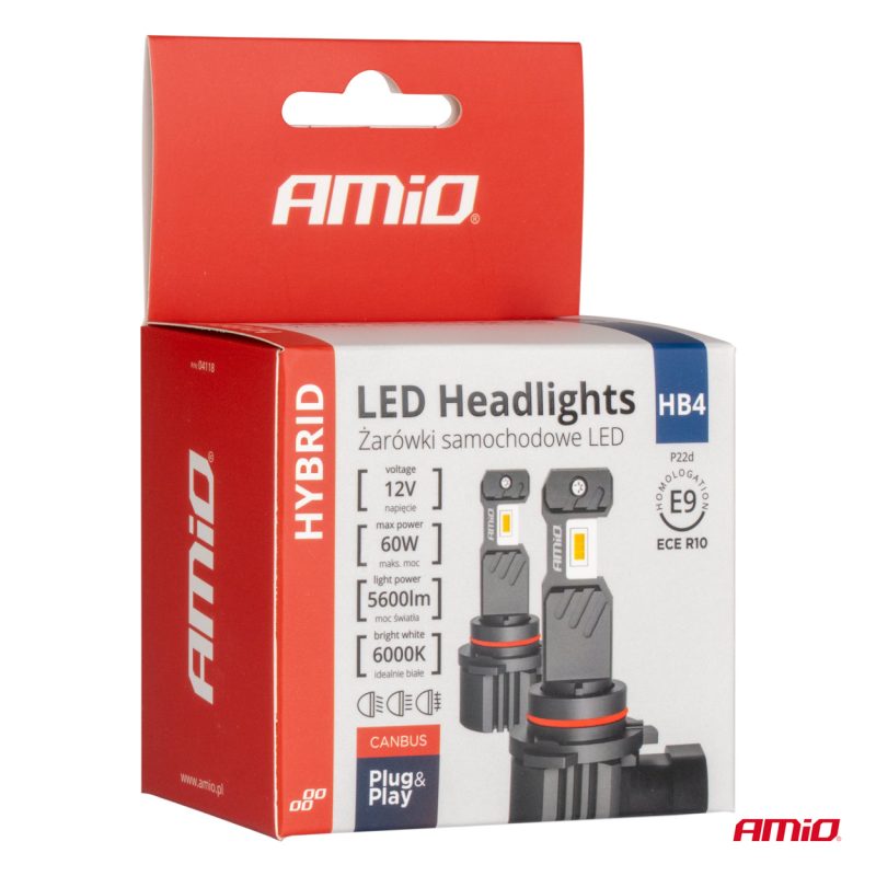 LED žiarovky hlavného svietenia Hybrid séria HB4 9006 6000K Canbus 60W AMIO-04118 – Obrázok 5