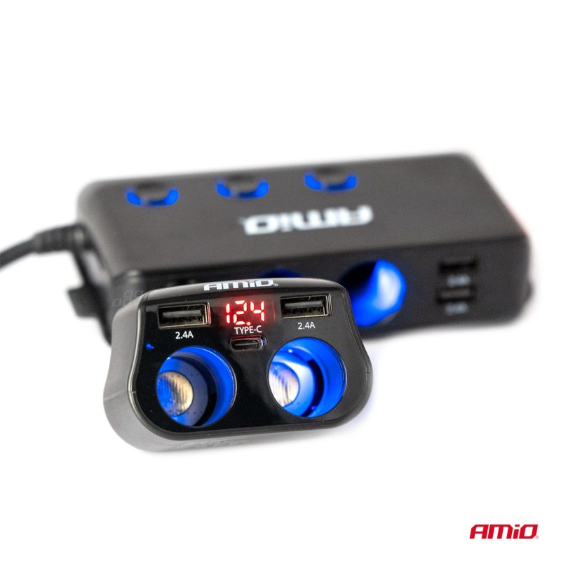 Dvojitá predlžovacia zásuvka 2xUSB 1xUSB C 12/24V max 200W AMiO-04173 – Obrázok 2