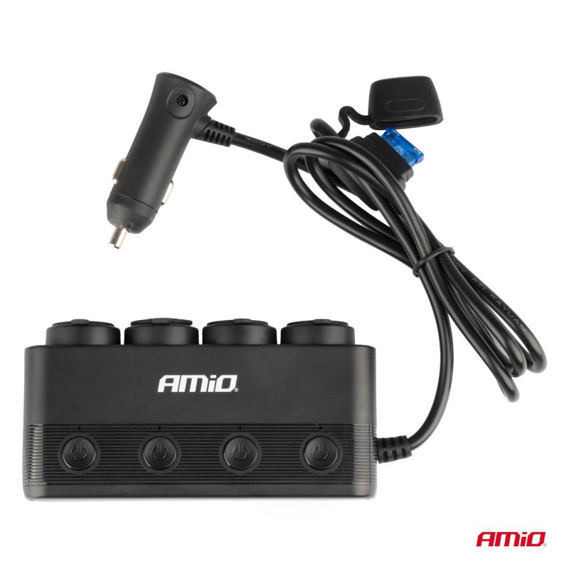 Štvornásobná predlžovacia zásuvka PD30W QC3.0 12/24V max 216W AMIO-04175 – Obrázok 3