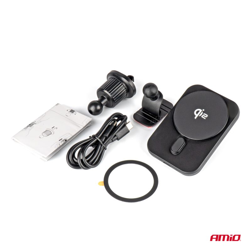 Držiak magnetický s rýchlonabíjačkou do auta Qi2 15W AMiO-04179 – Obrázok 7