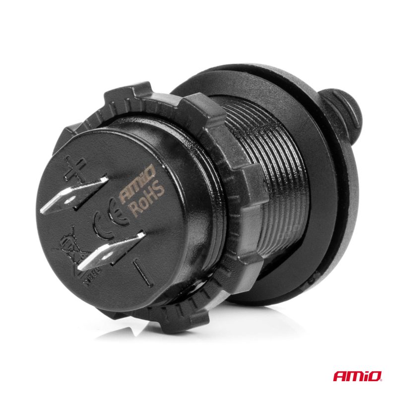 Vodotesná nabíjačka s modrým LED indikátorom 4,2A 2xUSB 12/24V AMiO-04217 – Obrázok 2