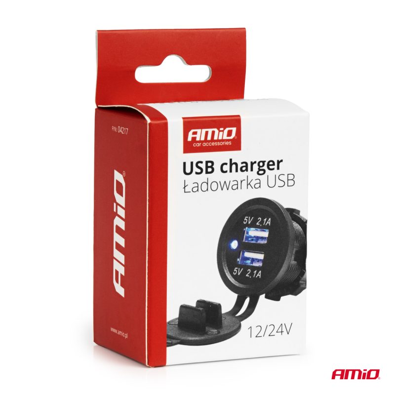 Vodotesná nabíjačka s modrým LED indikátorom 4,2A 2xUSB 12/24V AMiO-04217 – Obrázok 5