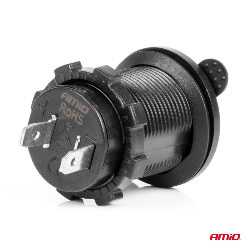 Vodotesná zásuvka do zapaľovača auta s MODRÝM LED podsvietením 12/24V AMiO-04220 – Obrázok 2