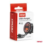 Vodotesná telefónna nabíjačka s ČERVENÝM LED podsvietením 2xUSB QC3.0 12/24V AMIO-04221 – Obrázok 5