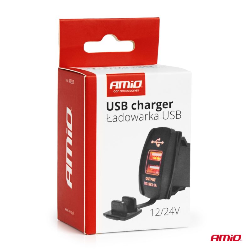 Vodotesná nabíjačka na telefón v tvare lode s ČERVENÝM LED podsvietením 2xUSB 12/24V AMiO-04228 – Obrázok 5
