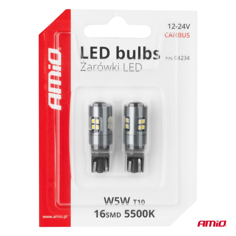 LED žiarovky CANBUS T10 W5W 16SMD 2016 Biele 12V/24V AMiO-04234 – Obrázok 5