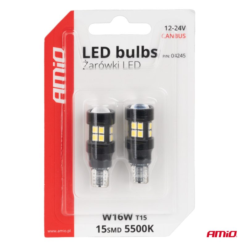 LED žiarovky CANBUS T15 W16W 15SMD 2835 Biela 12V 24V AMiO-04245 – Obrázok 4