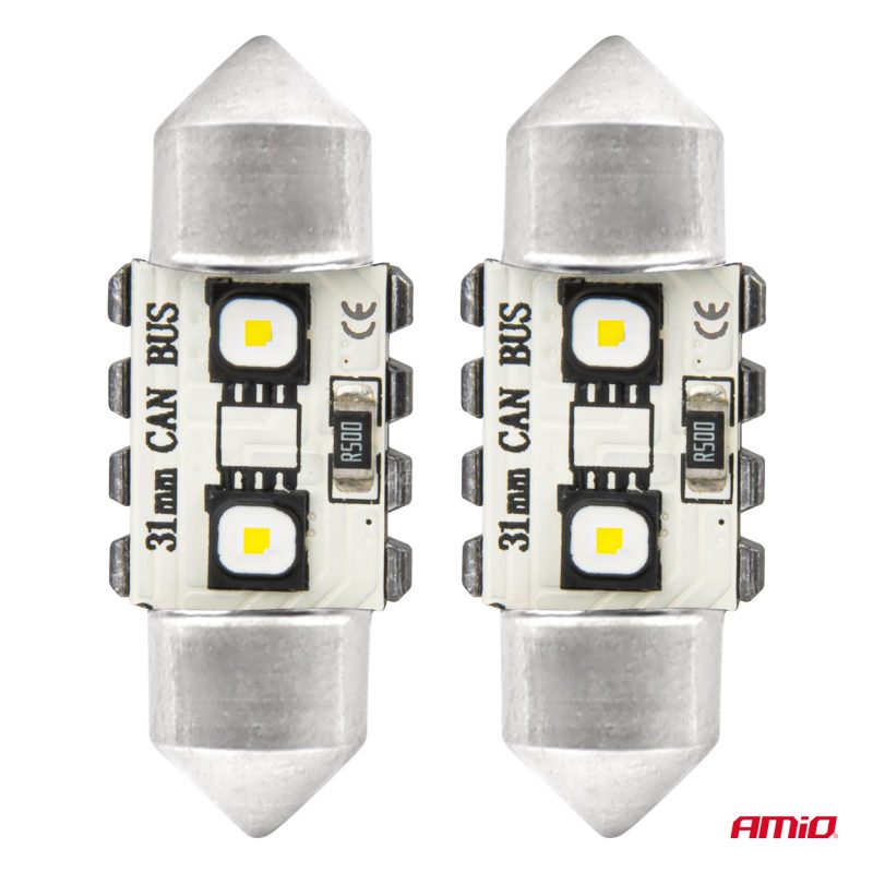 LED žiarovky CANBUS 12SMD Festoon C5W 3838 31mm White 12/24V AMIO-04247 – Obrázok 2