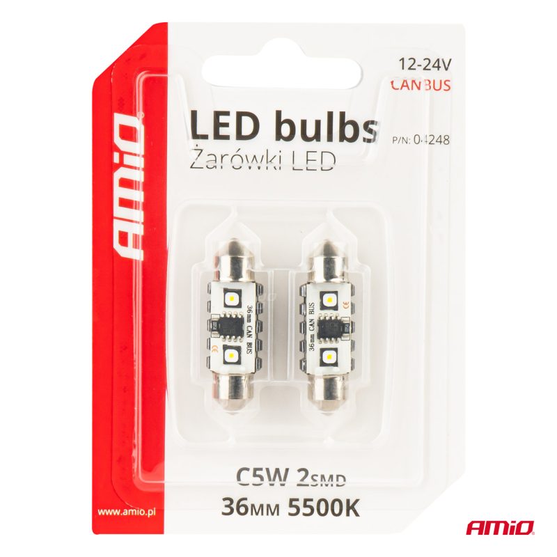 LED žiarovky CANBUS 12SMD Festoon C5W 3838 36mm White 12/24V AMiO-04248 – Obrázok 5