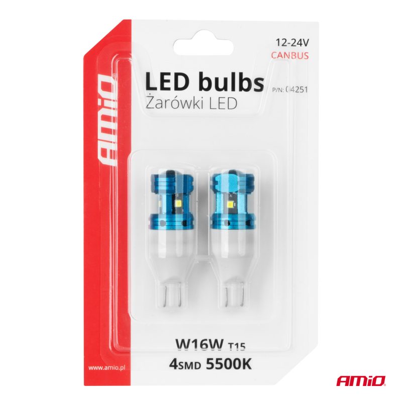 LED žiarovky CANBUS T15 W16W 4SMD 1860XS Biela 12V 24V AMiO-04251 – Obrázok 5