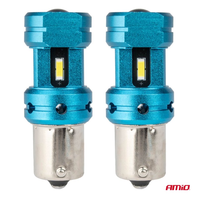 CANBUS LED žiarovky 1156 BA15S P21W R10W R5W 4SMD 1860 Biele 12V 24V AMiO-04252 – Obrázok 2
