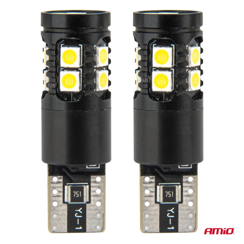 LED žiarovky CANBUS T10 W5W 13SMD 3030 White 12V/24V AMIO-04259 – Obrázok 2