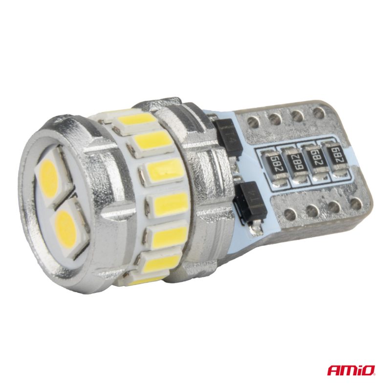 LED žiarovky CANBUS T10 W5W 16SMD 2SMD 3014 3030 Biela 12V 24V AMiO-04260 – Obrázok 3