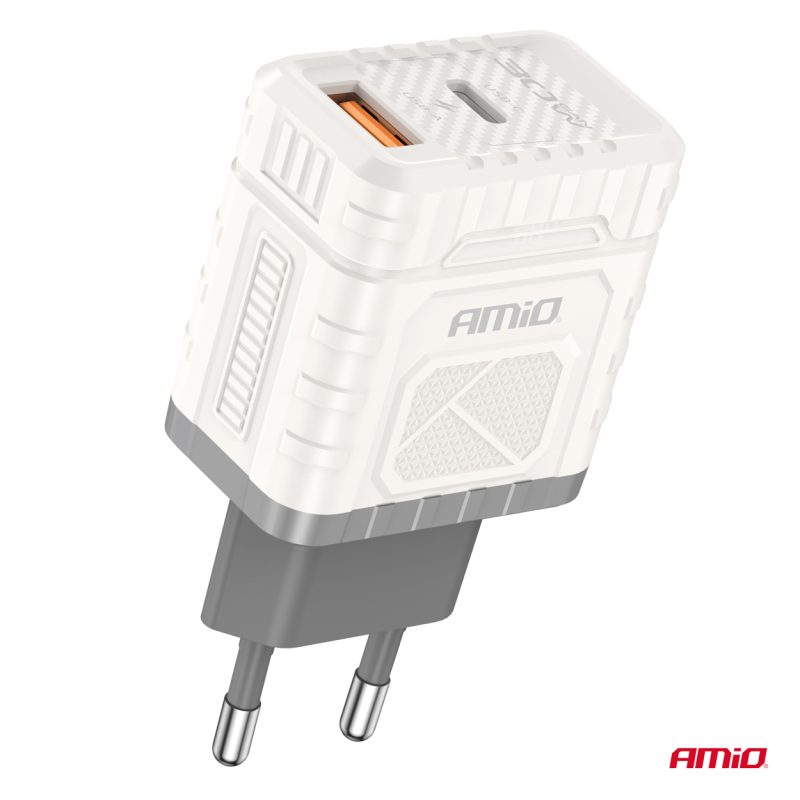 Sieťová nabíjačka Quick Charge GaN 30W USB-A + USB-C AMiO-04286 – Obrázok 2