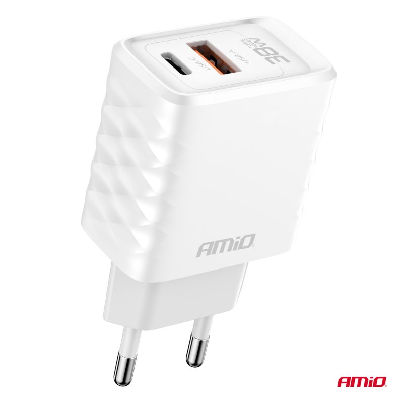 Sieťová nabíjačka Quick Charger GaN 38W USB-A + USB-C AMiO-04287 – Obrázok 2