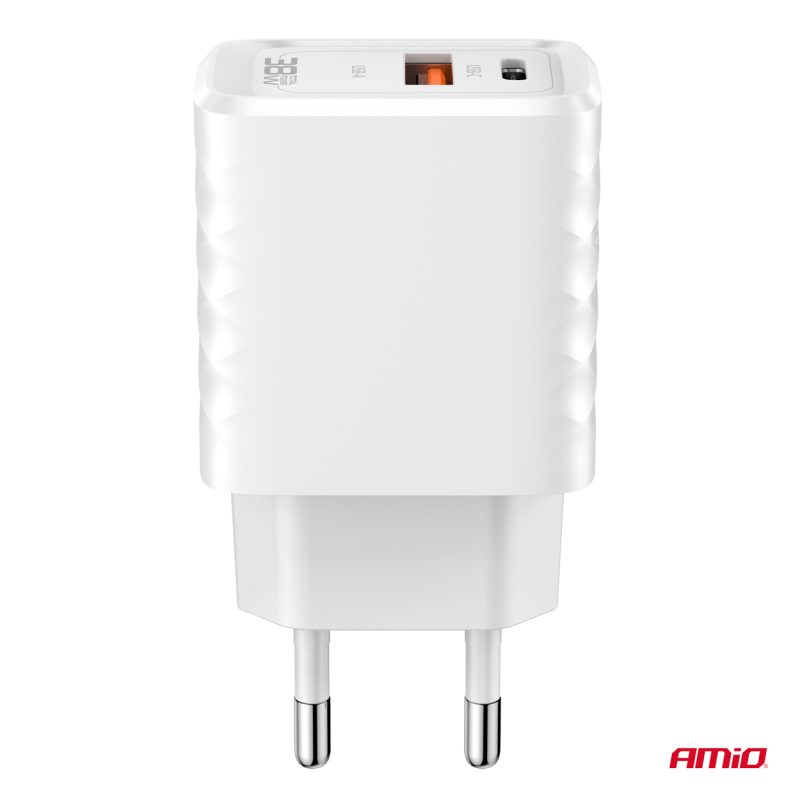 Sieťová nabíjačka Quick Charger GaN 38W USB-A + USB-C AMiO-04287 – Obrázok 3