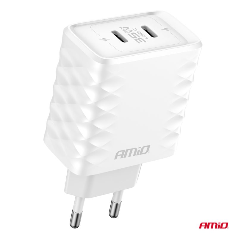 Sieťová nabíjačka Quick Charger 35W 2xUSB-C AMiO-04288 – Obrázok 2