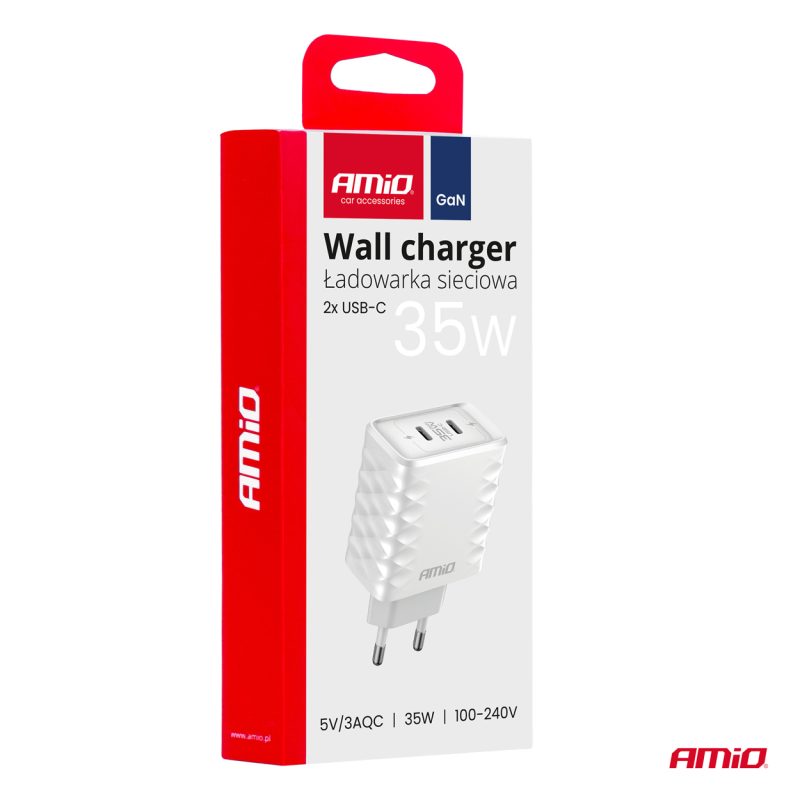 Sieťová nabíjačka Quick Charger 35W 2xUSB-C AMiO-04288 – Obrázok 4