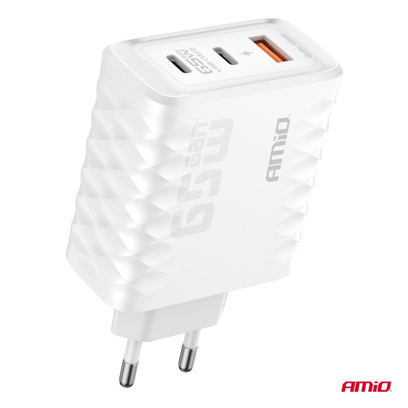 Sieťová nabíjačka Quick Charge 65W USB-A + 2xUSB-C AMiO-04289 – Obrázok 2