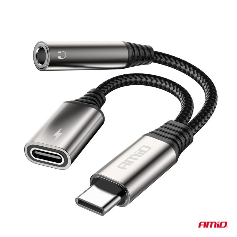 Adaptér USB-C rozdeľovací na USB-C + Mini-Jack 3,5 mm 10 cm AMiO-04295 – Obrázok 3
