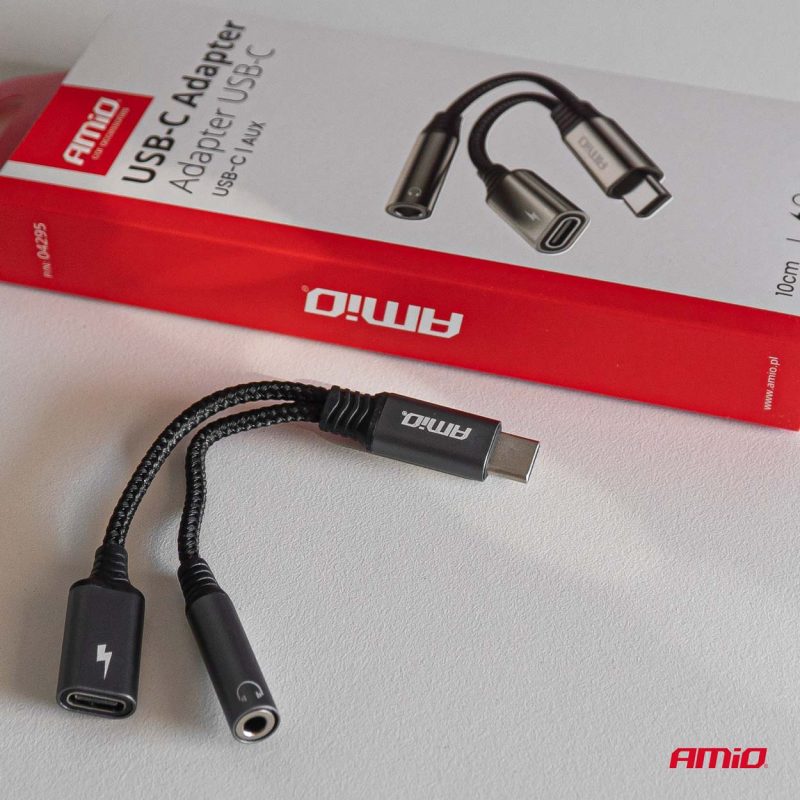 Adaptér USB-C rozdeľovací na USB-C + Mini-Jack 3,5 mm 10 cm AMiO-04295 – Obrázok 2