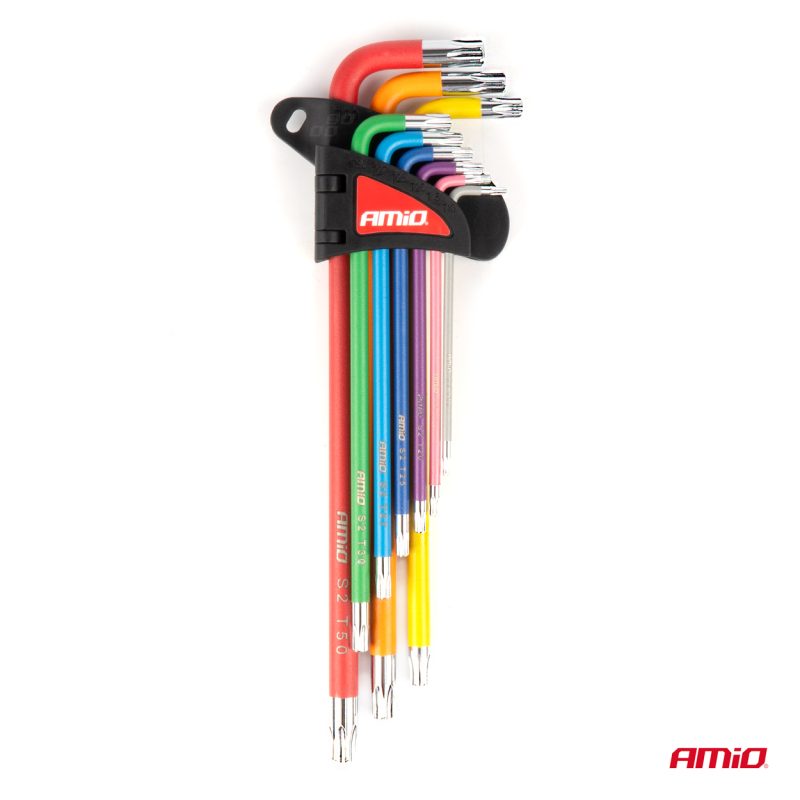 Imbusové TORX kľúče z S2 ocele 9ks AMiO-04301 – Obrázok 2