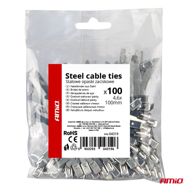 Nerezové sťahovacie pásky 4,6x100mm 100 ks AMiO-04319 – Obrázok 4