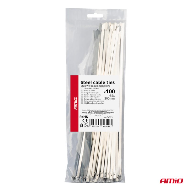Nerezové sťahovacie pásky 4,6x300mm 100 ks AMiO-04323 – Obrázok 4