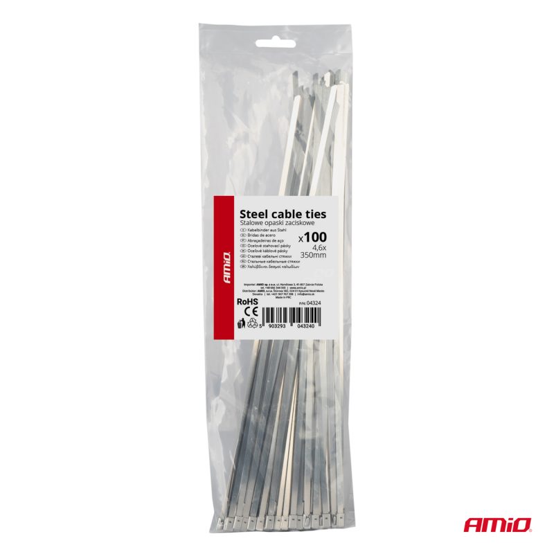 Nerezové sťahovacie pásky 4,6x350mm 100 ks AMiO-04324 – Obrázok 4