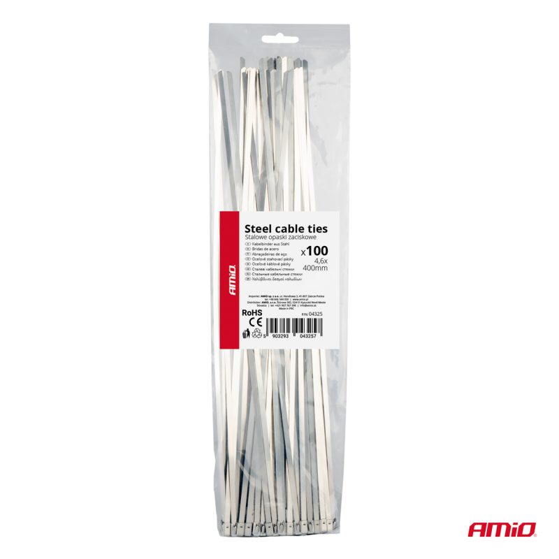 Nerezové sťahovacie pásky 4,6x400mm 100 ks AMiO-04325 – Obrázok 4