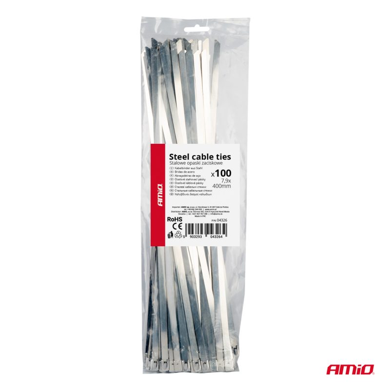Nerezové sťahovacie pásky 7,9x400mm 100 ks AMiO-04326 – Obrázok 4