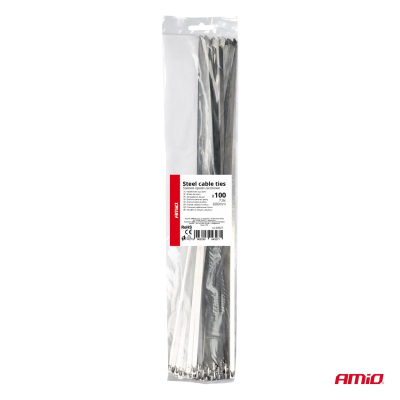 Nerezové sťahovacie pásky 7,9x600mm 100 ks AMiO-04327 – Obrázok 4