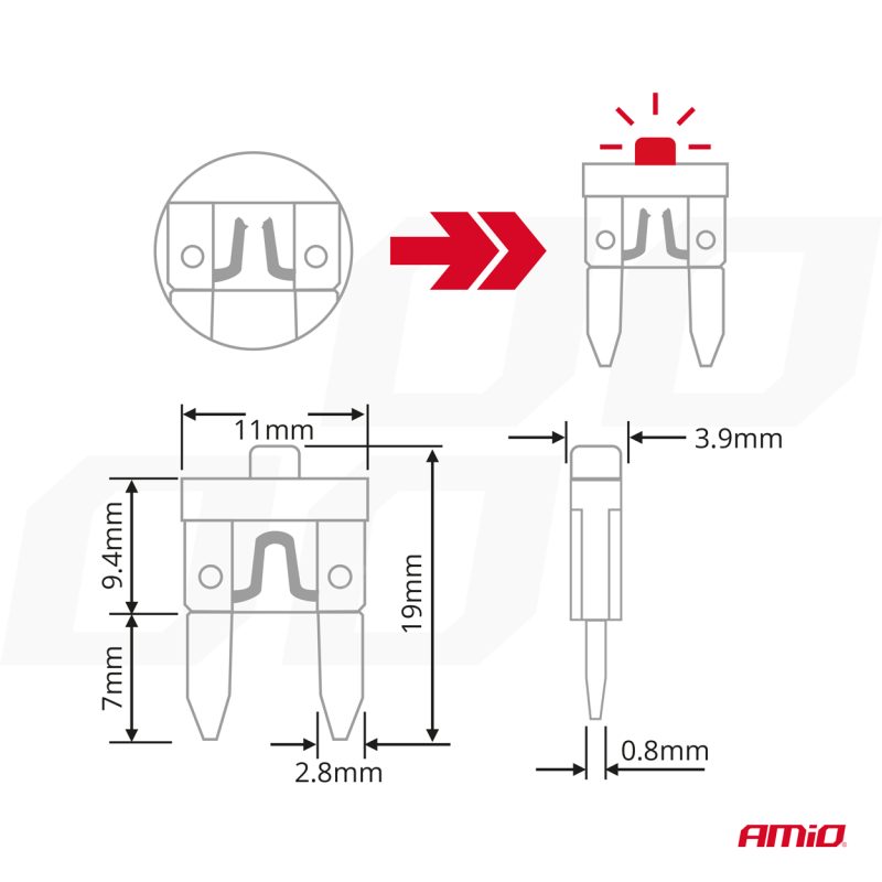 Autopoistky nožové mini s led diódou 10 ks AMiO-04340 – Obrázok 5