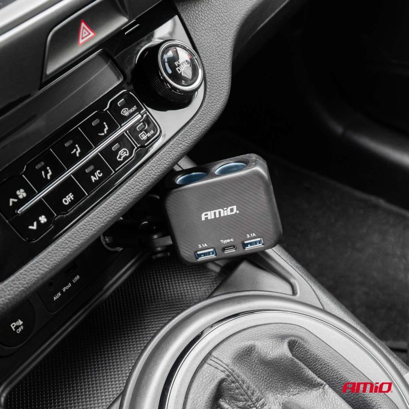 Predlžovacia zásuvka 2x USB-A 1x USB-C 12/24V 100W 180° AMiO-04357 – Obrázok 3