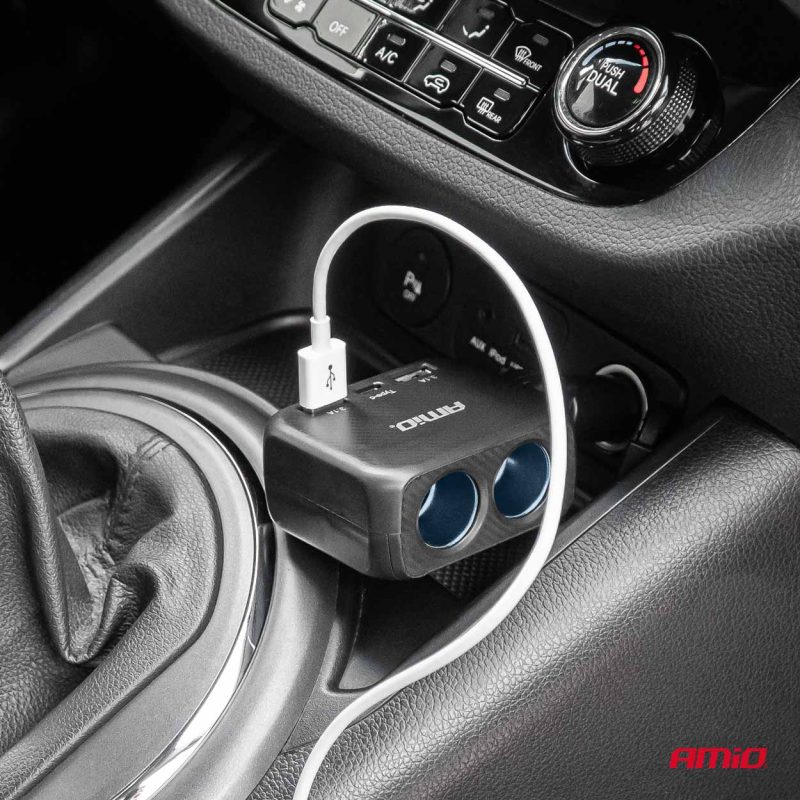Predlžovacia zásuvka 2x USB-A 1x USB-C 12/24V 100W 180° AMiO-04357 – Obrázok 2