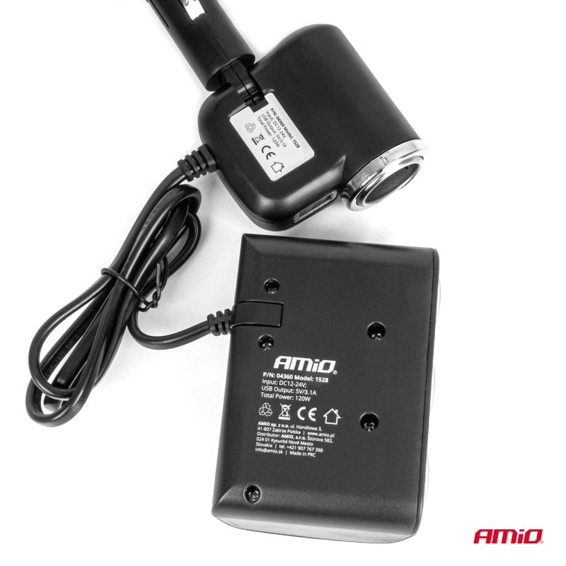 Predlžovacia zásuvka 12/24V 120W 80cm AMiO-04360 – Obrázok 6