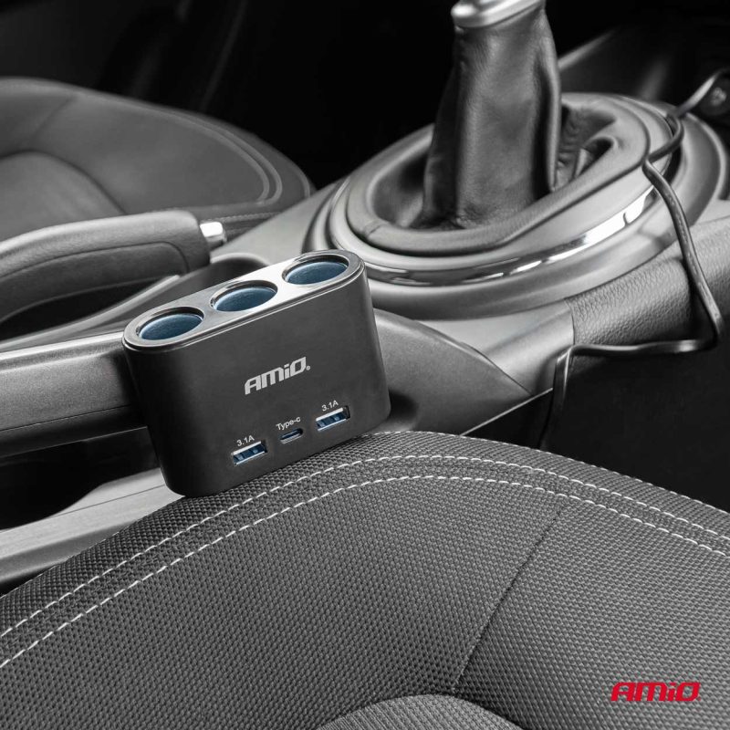 Predlžovacia zásuvka 2x USB-A 1x USB-C 12/24V 120W 70cm AMiO-04361 – Obrázok 2