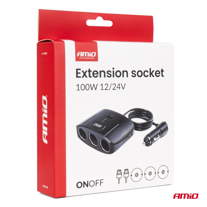 Predlžovacia zásuvka 2x USB-A ON/OFF 12/24V 100W 70cm AMiO-04362 – Obrázok 10