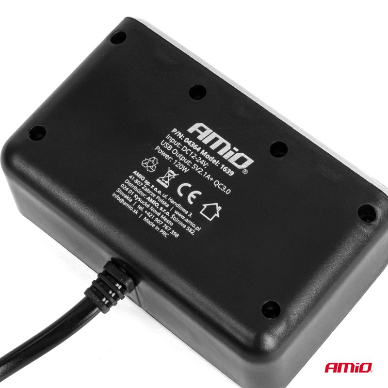 Predlžovacia zásuvka 2x USB0A QC3.0 12/24V 120W 80cm AMiO-04364 – Obrázok 5