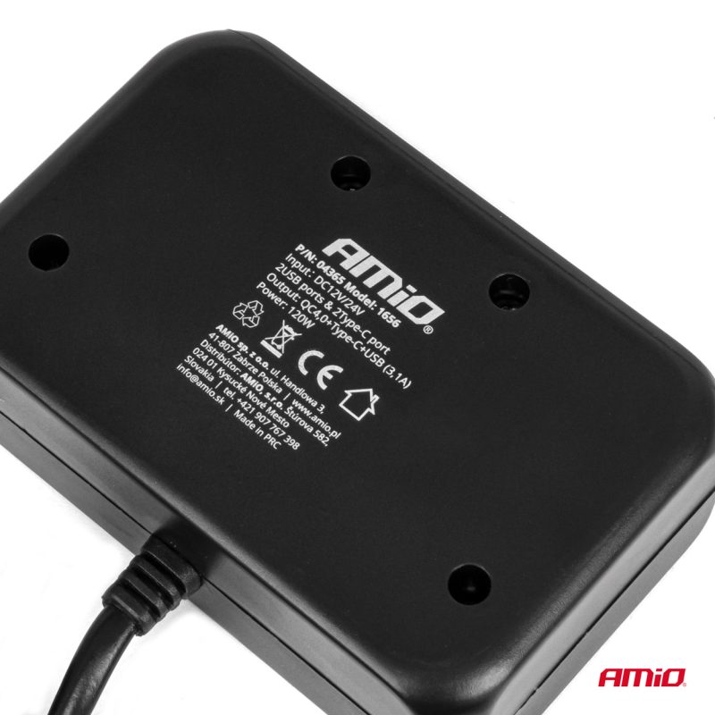 Predlžovacia zásuvka 1x USB-A 1x USB-C QC4.0 12/24V 120W 80cm AMiO-04365 – Obrázok 4