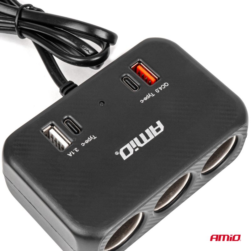Predlžovacia zásuvka 1x USB-A 1x USB-C QC4.0 12/24V 120W 80cm AMiO-04365 – Obrázok 6