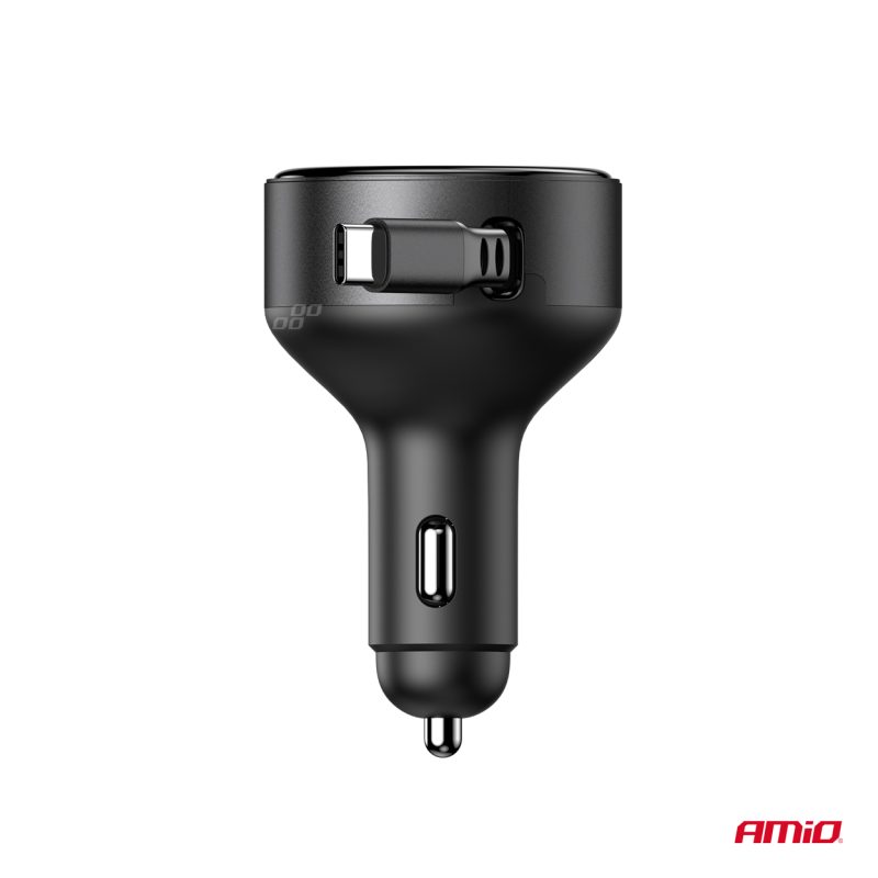 Nabíjačka do auta výsuvná C kábel + USB C port 12/24V 60W AMiO-04368 – Obrázok 4