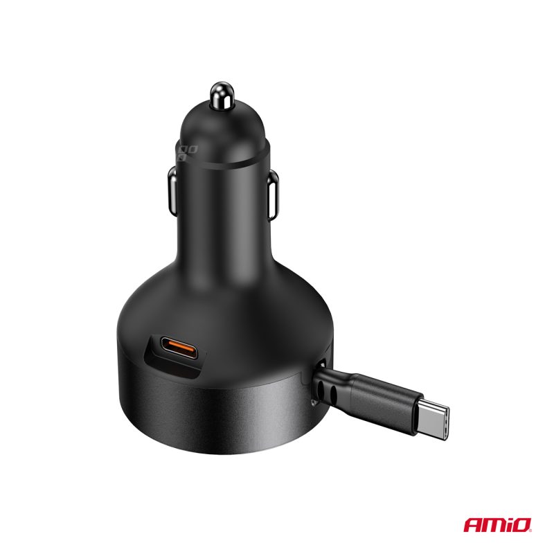 Nabíjačka do auta výsuvná C kábel + USB C port 12/24V 60W AMiO-04368 – Obrázok 5