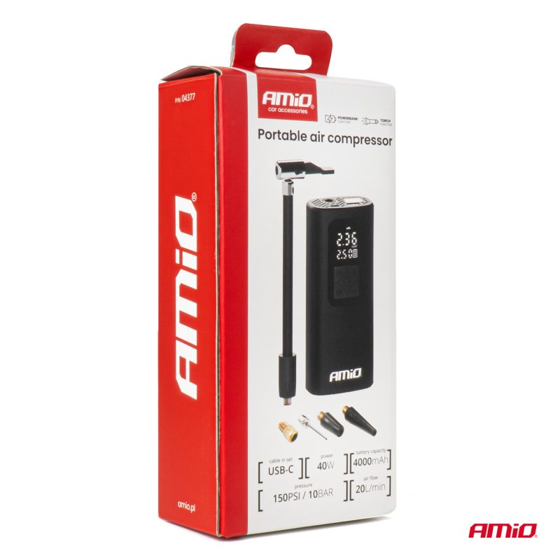 Bezdrôtový vzduchový kompresor LED USB-C 40W AMiO-04377 – Obrázok 13