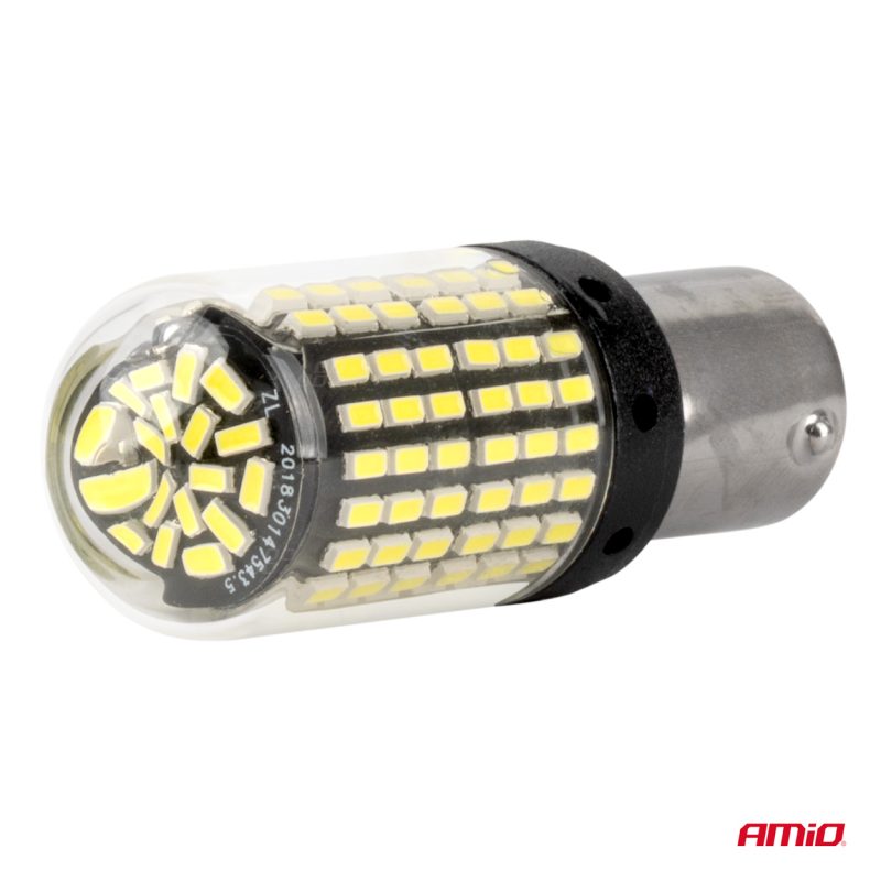 LED žiarovky CANBUS BA15S P21W R10W R5W 600lm 144SMD Biela 12V 24V AMiO-04473 – Obrázok 3