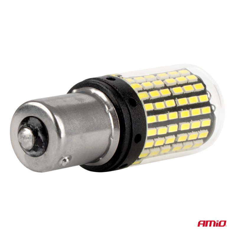 LED žiarovky CANBUS BA15S P21W R10W R5W 600lm 144SMD Biela 12V 24V AMiO-04473 – Obrázok 4