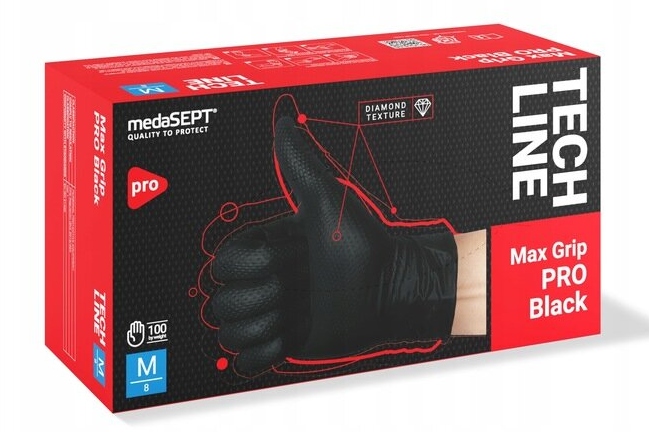 MedaSEPT Max Grip nitrilové rukavice veľkosť M 100 ks, čierne